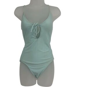 Aerie Green One-Piece Swimsuit Size S Long Front/back Tie Built-in-bra Women